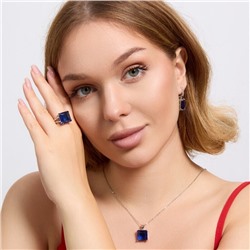 Комплект ювелирной бижутерии серьги, кулон и кольцо 17 р, покрытие посеребрение, вставка: фианит, цвет: синий, арт.313.151-17
