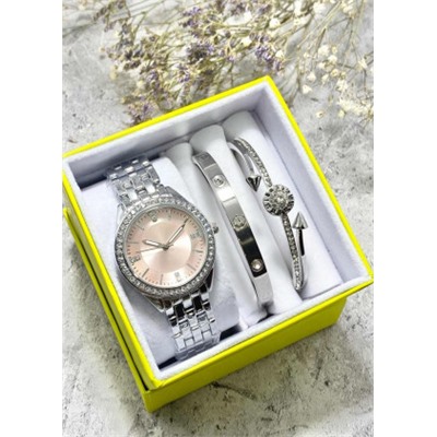 Подарочный набор для женщин часы, 2 браслета + коробка #22853021