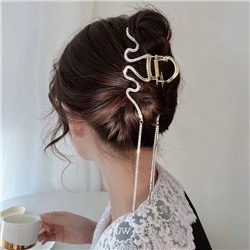 Краб для волос металлический сверкающий Змейка с Цепочками Цвет: ЗОЛОТО