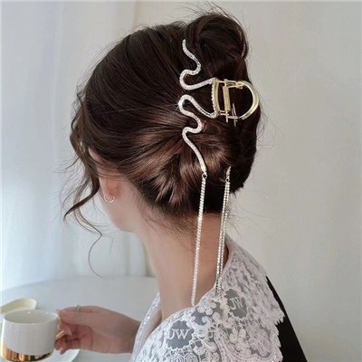 Краб для волос металлический сверкающий Змейка с Цепочками Цвет: ЗОЛОТО