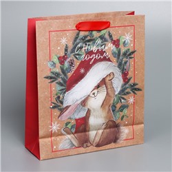 Пакет подарочный новогодний крафтовый «С Новым годом», M 26×30×9 см
