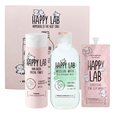 Happy Lab Набор очищающих средств для ухода за молодой кожей / Тоник, мицеллярная вода, очищающая маска, 200 мл, 300 мл, 20 мл 23775