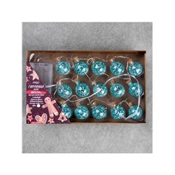 Гирлянда «Нить» 1.6 м с насадками «Бирюзовые шарики», IP20, серебристая нить, 15 LED, батарейки ААх2 (нет в комплекте), свечение белое