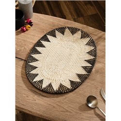 Коврик сервировочный плетёный овальный, 40×30×0.5 см, ротанг, чёрно-белый