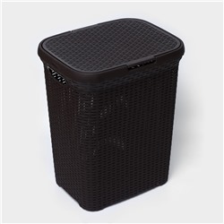Корзина бельевая «Ротанг», 60 л, 34.6×44.5×56 см, с крышкой, коричневая