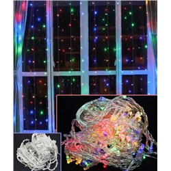 Занавес-пвх 8 режимов 2х2м, 240 LED, 12 нитей, прозрачный  провод.