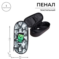Пенал школьный, футляр, текстиль, 9.5×20.5×4.5 см «Пиксели»