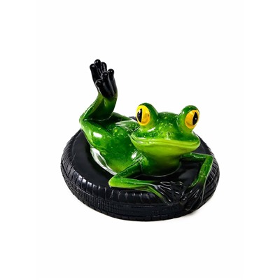 Садовая фигура из полистоуна «Лягушка на шине», 14×13×9.5 см, водоплавающая