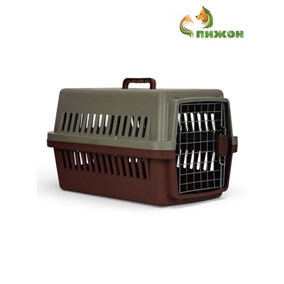 Переноска для животных, 59×36×35 см, с поддоном, с металлической дверью, цвет кофейный, серый