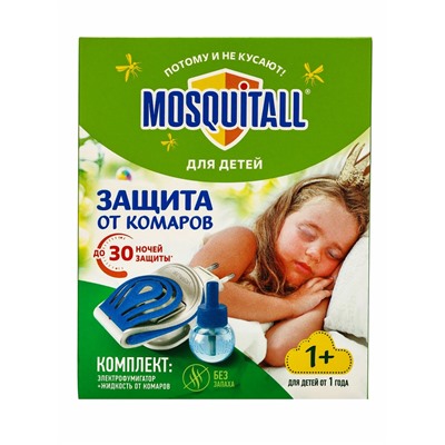 Комплект Mosquitall «Нежная защита для детей», электрофумигатор + жидкость от комаров, 30 ночей, 30 мл