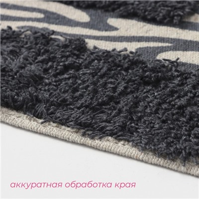 Коврики для ванной и туалета Доляна «Зебра», 2 шт., 40×40, 40×60 см, чёрные