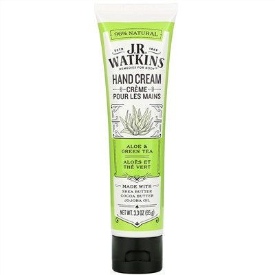 J R Watkins, Hand Cream, Aloe & Green Tea, 3.3 oz (95 g)