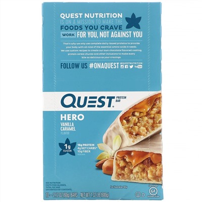 Quest Nutrition, Hero, протеиновый батончик, ваниль и карамель, 10 батончиков 60 г (2,12 унции) каждый