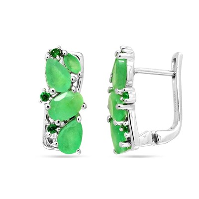 Серьги из серебра изумруд берилл, наноизумруд, Лиана