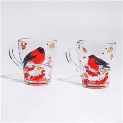 Кружки стеклянные новогодние «Снегири!», набор 2 шт.