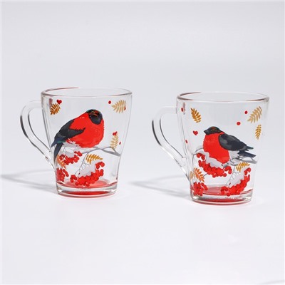 Кружки стеклянные новогодние «Снегири!», набор 2 шт.