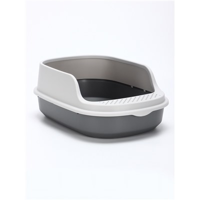 Лоток для кошек Фур-Мур 48×35.5 см с высоким бортом + совок Soft-touch, смоки