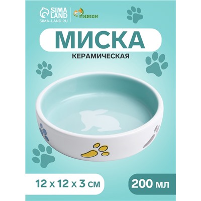 Миска керамическая «Заяц» 200 мл - 12×12×3 см, белая/голубая