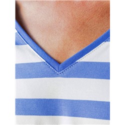 Футболка в полоску с V-вырезом и цельнокроеным рукавом из премиального хлопка