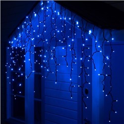 Гирлянда "Бахрома" 3 х 0.9 м , IP65, УМС, тёмная нить каучук, 144 LED, свечение синее, 220 В
