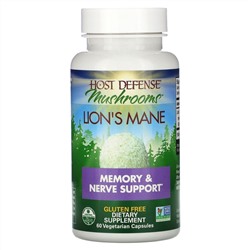 Fungi Perfecti, Host Defense, ежовик гребенчатый, поддержка памяти и нервной системы, 60 вегетарианских капсул