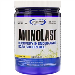 Gaspari Nutrition, Aminolast, Супертопливо BCAA, восстановление и выносливость, лимонный лед, 14,8 унц. (420 г)