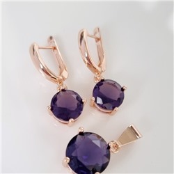 Комплект ювелирная бижутерия коллекция  "Дубай" серьги и кулон, покрытие: позолота, вставка: фианиты, цвет: фиолетовый, арт.215.435