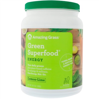 Amazing Grass, Green Superfood для повышения уровня энергии, лимон и лайм, 700 г (1,5 фунта)