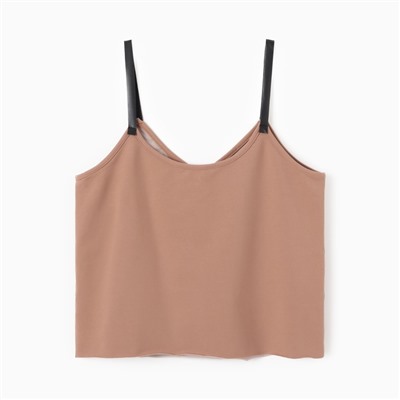 Топ с кожаными бретелями женский MINAKU : Casual Collection, бежевый, размер 48