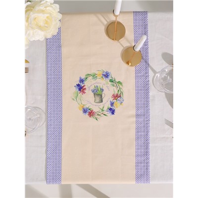 Дорожка на стол «Этель. Уютные коты», 40×146 см, 100% хлопок, саржа 190 г/м², бежевая/синяя