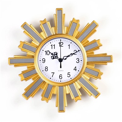 УЦЕНКА Часы настенные интерьерные «Солнце», дискретный ход, 25.5×25.5 см, циферблат d=11 см, золотистые, от батарейки 1×АА