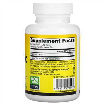 Jarrow Formulas, Гиалуроновая кислота, 120 растительных капсул