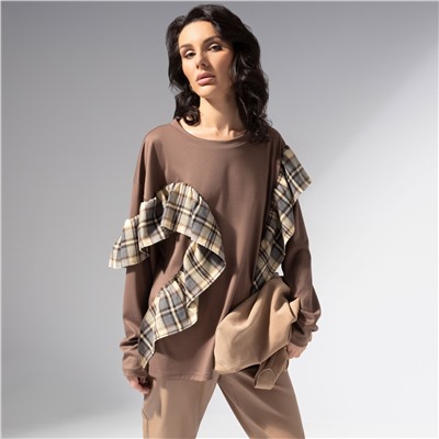 Лонгслив в стиле пэчворк, Гардеробная магия (коричневый)