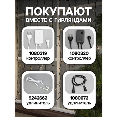 УЦЕНКА Гирлянда «Занавес», 2×1.5 м, 3 Вт, IP44, УМС, 360 LED, 220 В, свечение тёплое белое