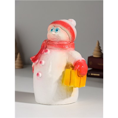 Копилка для денег «Снеговик новогодний с подарком», гипс, 19 см, красный