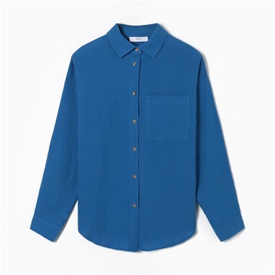 Рубашка женская оверсайз MIST Muslin, размер 44, синяя