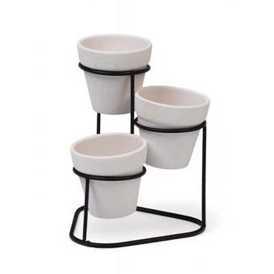 Набор кашпо для цветов «Трио», керамика, на подставке, белый, 3 шт.