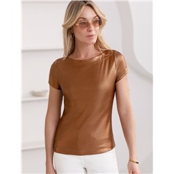 Футболка облегающая из хлопка в рубчик с вырезом лодочка с матовым покрытием металлик