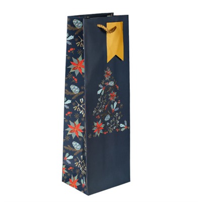 Пакет подарочный 12х36х9см под бутылку / 9069 /уп 12/600/Новый год