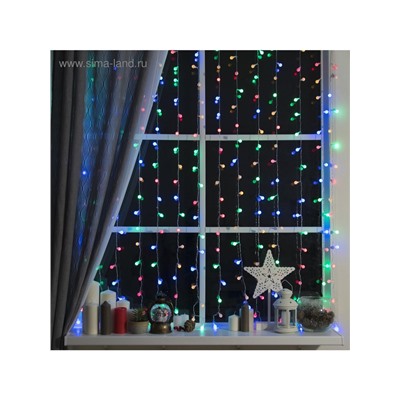 Гирлянда «Занавес» 2×1.5 м с насадками «Шарики», IP20, прозрачная нить, 360 LED, свечение мульти, 8 режимов, 220 В