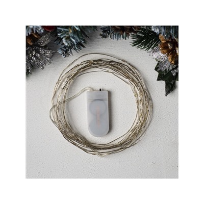 Гирлянда «Нить» 5 м роса, IP20, серебристая нить, 50 LED, батарейки CR2032×2 (в комплекте), свечение фиолетовое