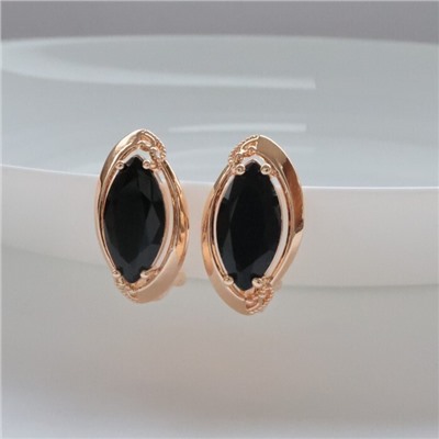 Серьги с крупным камнем ювелирная бижутерия коллекция "Дубай" покрытие: позолота, вставка: фианиты, цвет: черный, арт.314.376