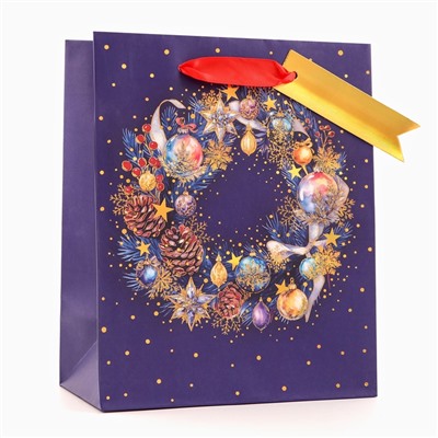 Пакет подарочный новогодний ламинированный «Праздничный венок», 18×22.3×10 см