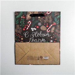 Пакет подарочный новогодний крафтовый «Еловый лес», ML 23×27×11.5 см