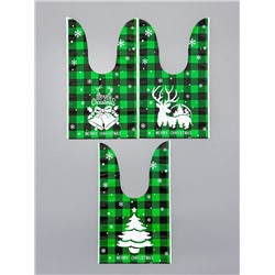 Пакет полиэтиленовый подарочный новогодний, с ушками «Клетка зелёная», МИКС, 13×23 см