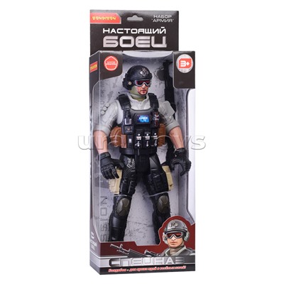 Солдат 31 см с оружием "Настоящий боец" BOX 40,5x15x6,5см, спецназовец в очках