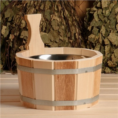 Шайка - ушат для бани и сауны «Термо», 3 л, деревянная, нержавеющая вставка, «Добропаровъ»