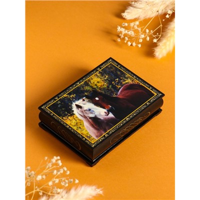 Шкатулка для украшений «Пара лошадей», 10×14 см, лаковая миниатюра