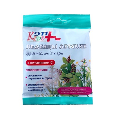 Леденцы 911 детские липа, ромашка, мед, витамин С, 50 г
