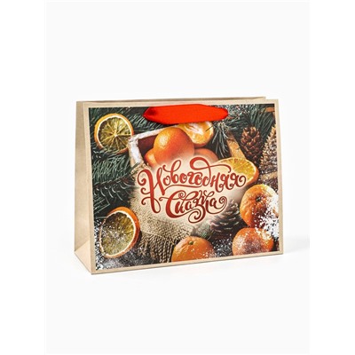 Пакет подарочный новогодний бумажный, «Новогодняя сказка», 24×20×11 см
